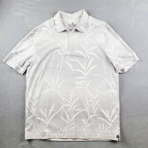 Nat Nast Luxury Shirt Mens Large White Gray Leaves Stripes Golf Polo